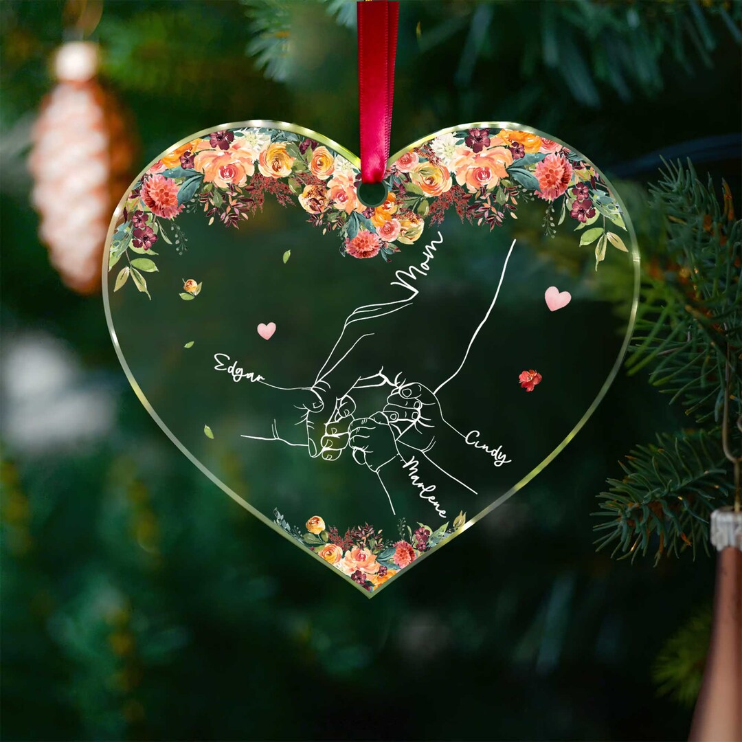Personalized Mom and Kid Hands Heart Acrylic Ornament, Custom Mother's ...