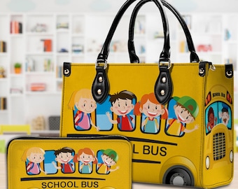 Personalized School Bus Driver Leather Handbag With Handle, Custom Bus Driver Bags, School Bus Driver Appreciation Gift, Back To School Gift