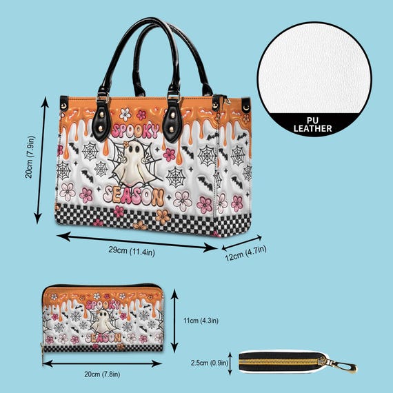 Spooky Vibe Print Faux Inflated Leather Handbag With Handle