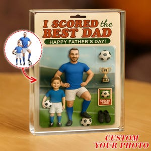 Targa in acrilico con foto personalizzata di papà e figli, personaggio calcistico "Ho trovato il papà migliore", regalo per la festa del papà, nonno