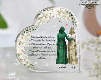 Personalized Muslim Sisters, Muslim Friends Heart Acrylic Plaque, Muslim Friendship, Eid Gift, Muslim Sisterhood, Muslim Gift