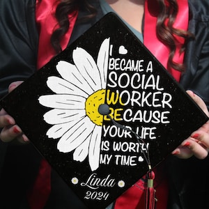 Personalized Social Worker Graduation Cap Topper, MSW Graduation Cap Topper, Class Of 2024, Advocate Support Empower Printed Grad Cap