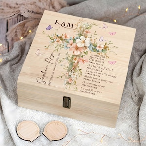 Personalized Baptism Memory Keepsake Box, Baptism Gifts for Godson, Goddaughter Baby, Christening Gift, Time Capsule Box, Christian Gifts