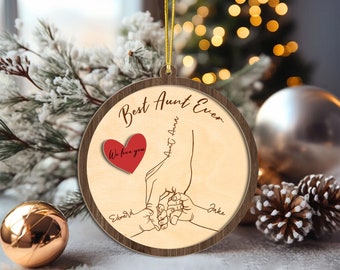 Personalized Auntie And Kids 2 Layered Piece Wooden Ornament, Auntie Gift From Nephew Niece, Best Aunt Ever, Christmas Gift For Aunt WPO12