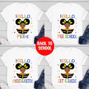 Personalized Name Back To School For Black Kids, 1st Day Of School Shirt, Hello Kindergarten Tee, African American Kid, Black Princess Shirt
