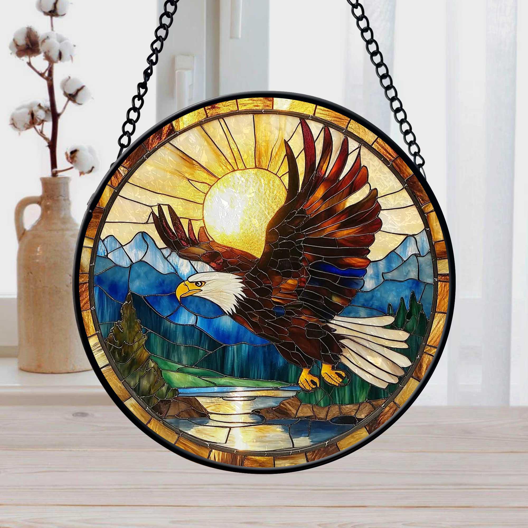 Faux Stained Glass Bald Eagle Suncatcher, Bald Eagle Window Hanging, Wild Eagle Home Decor, Patriotic Eagle Suncatcher, Mountain Outdoor