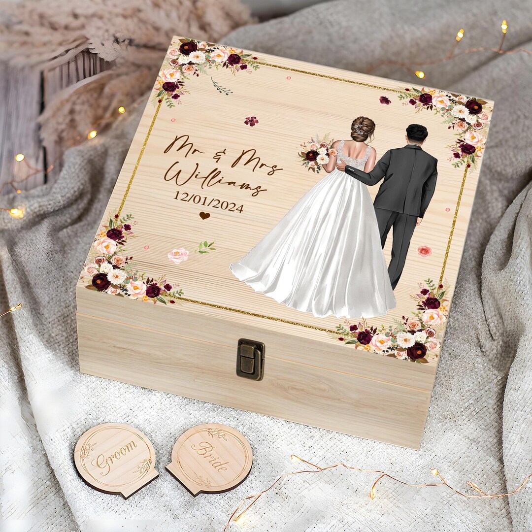 Personalised Floral Keepsake Box for Wedding, Custom Mr & Mrs Wedding ...