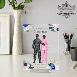 Personalized soldiers and nurse couple rectangle plaque, couple potrait nurse and soldiers, soldiers gift, nurse gift, Christmas gift