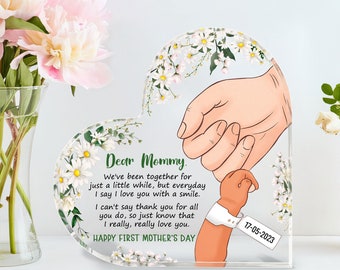 Personalized Happy First Mother's Day Heart Acrylic Plaque, First Mothers Day Gift From Baby, Personalized Mothers Day Gift