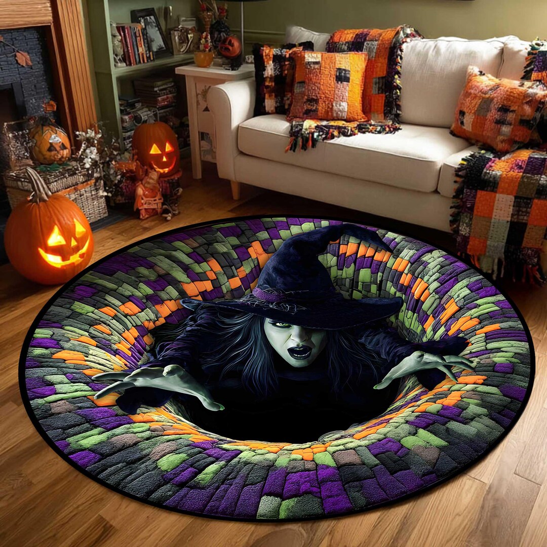 3D Printed Halloween Witch Rug, Spooky Halloween Round Mat, Halloween ...