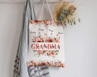 Personalized Grandkids Name and Grandma Tote Bag, Mom And Kids Names Tote Bag, Gift For Grandma, Mom, Grandma Christmas Gift, Mom Gift