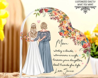 Personalized mother of the bride gift from daughter, Custom Drawn Attire wedding gift for mom, mom and daughter Heart Acrylic Plaque
