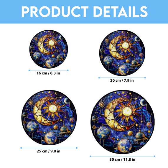 Faux Stained Glass Celestial Suncatcher, Sun Moon and Stars