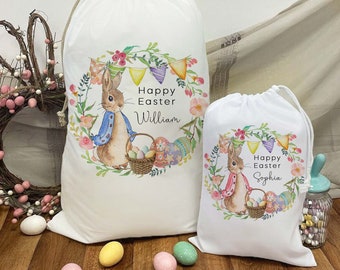 Personalized Rabbit Easter Gift Bag, Custom Easter Basket, Cute Rabbit Bag For Kids, Easter Gifts For Boy, Girl, Easter Sack, Easter Decor