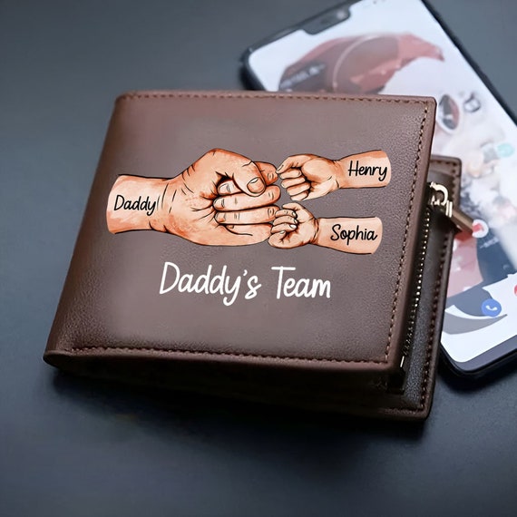 Cartera de cuero personalizada con nombre para ninos cartera personalizada de cuero con puno del equipo de papa regalo del dia del padre para papa para el abuelo para el marido