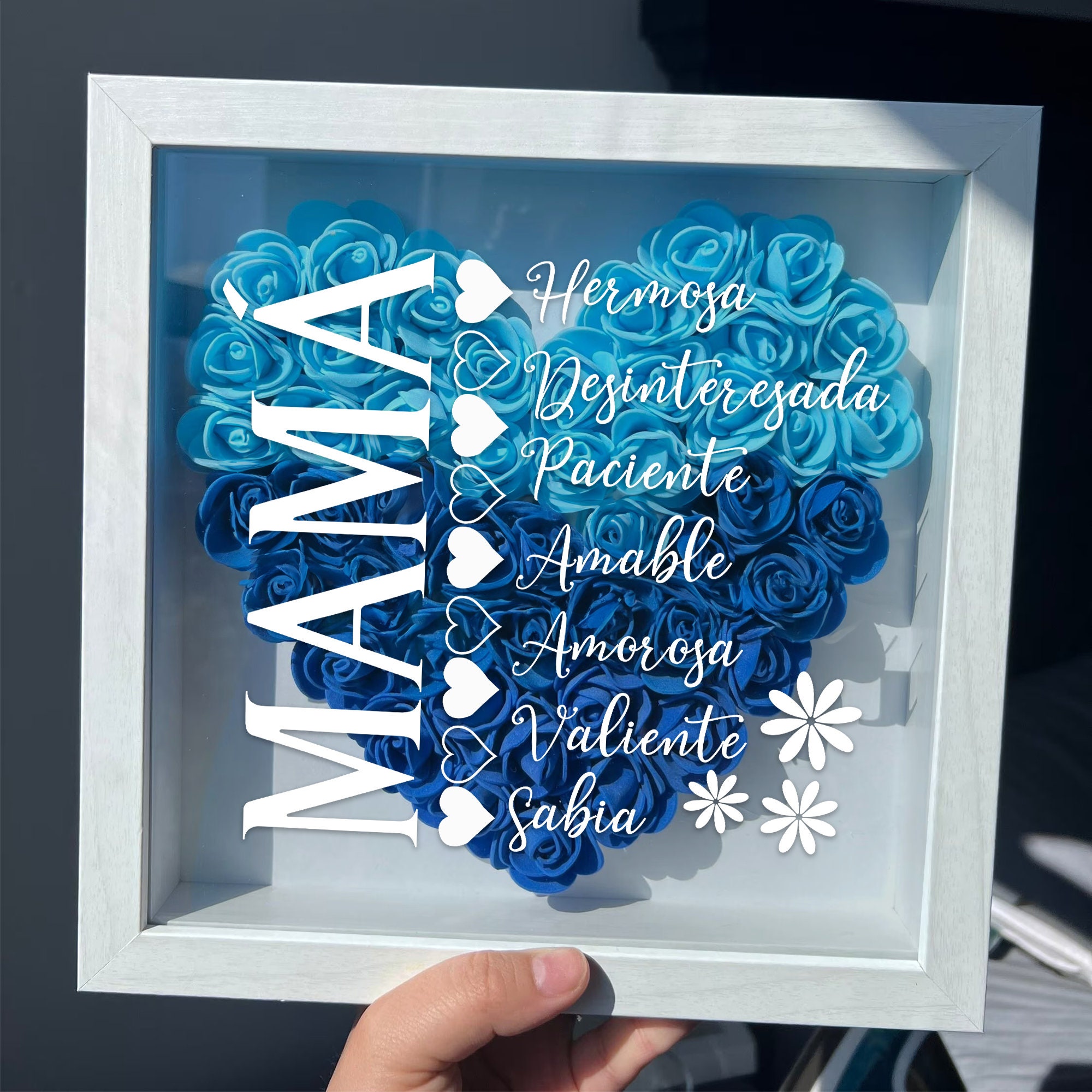 Scatola Ombra Personalizzata Con Fiori E Nomi - Regalo Per Mamma, Compleanno, Anniversario, San Valentino - Foto 12