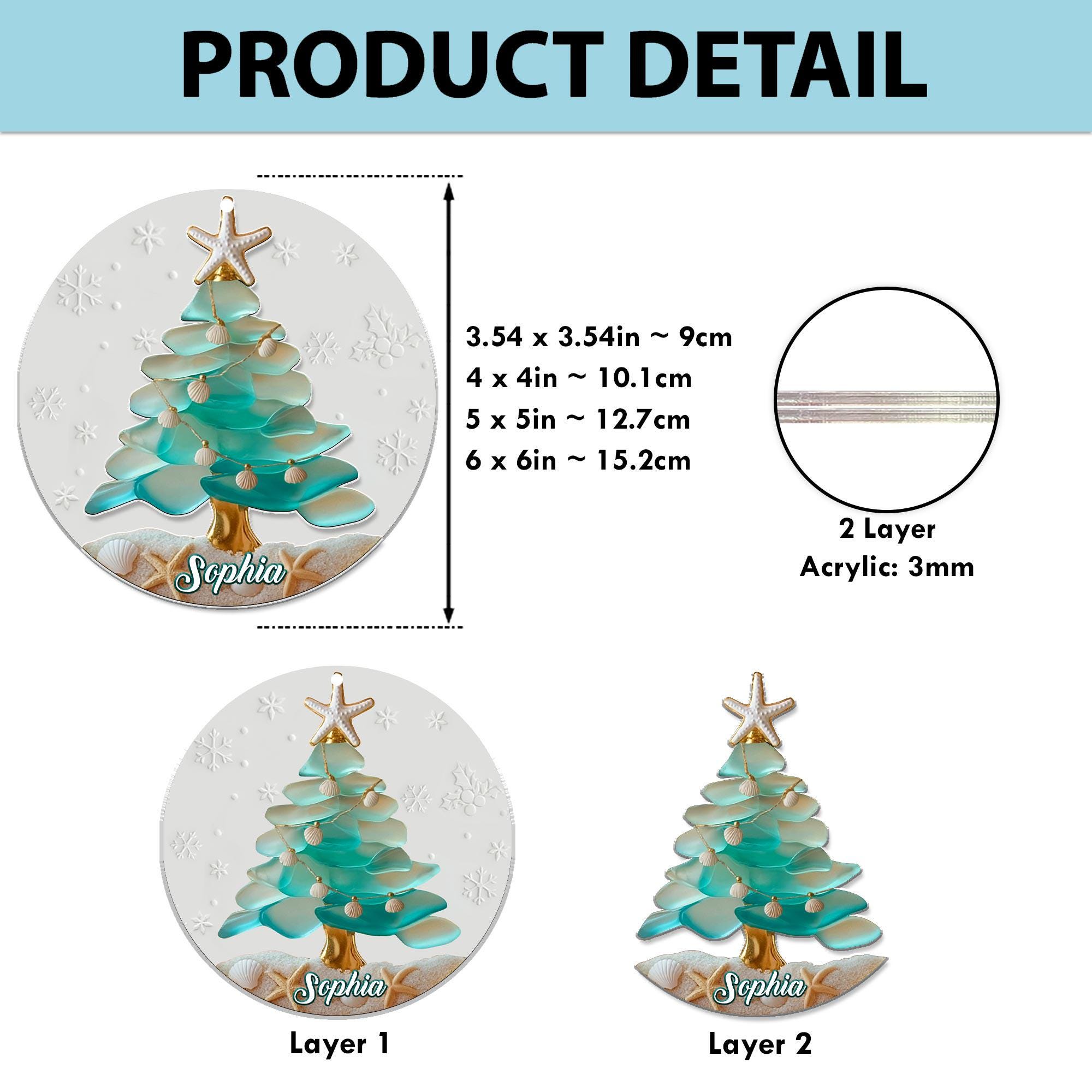 パーソナライズされたシーグラスクリスマスツリー2層アクリル