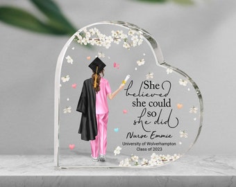 Personalized nurse graduation heart acrylic plaque, nurse graduation gift, custom nurse print, gift for nurse,  new nurse gift