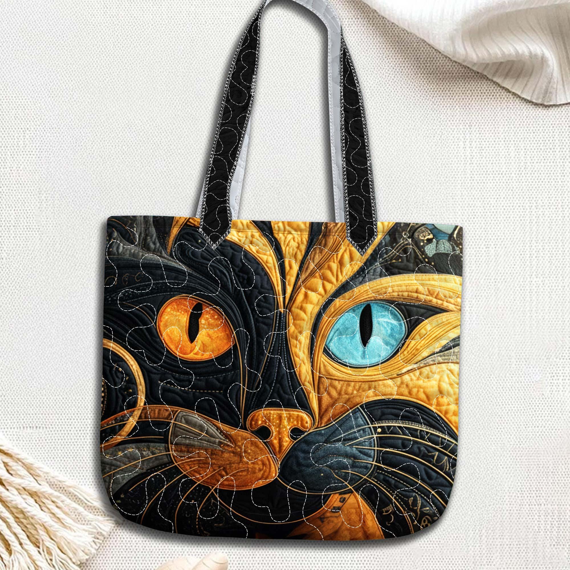Art Cat Quilted Tote Bag – Quilted Style Cat Face Bag, Colorful
