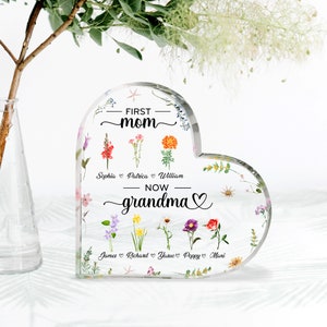 Personalized First Mom, Now Grandma Heart Acrylic Plaque, Birth Month ...