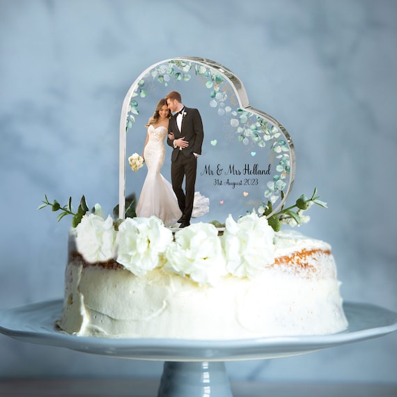 Personalized Wedding Photo Heart Acrylic Plaque, Wedding Cake