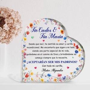 Personalized Madrina Padrino Proposal Heart Acrylic Plaque, Godparents Proposal Gift, Christening Gifts, Baptism Gift, Religious Gift