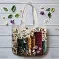 Personalized Book Lover Quilt Bag, Quilted Style Library Bag, Custom Floral Book Spine Tote for Readers product logo