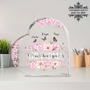 Personalized Grandkids Name Grandma Heart Acrylic Plaque, Grandma Gifts ...