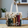 Personalized Book Lover Quilt Bag, Quilted Style Library Bag, Custom Floral Book Spine Tote for Readers product logo