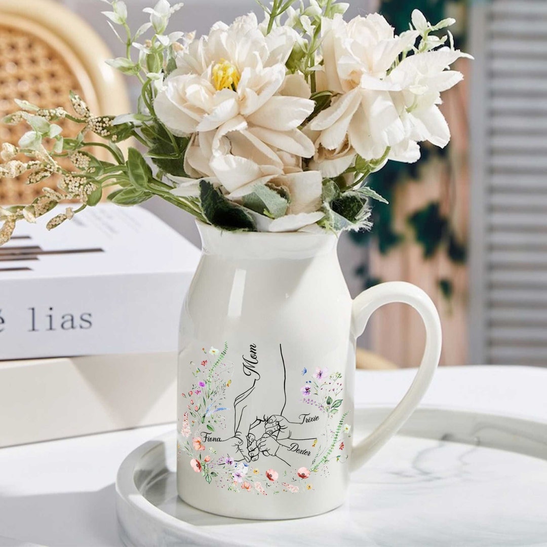 Personalized Mom and Kids Holding Hands Flower Vase, Mother's Day Gifts ...