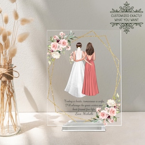 Personalized sister of the bride rectangle plaque, customized sister of the bride gifts, sister and bride potrait on the wedding
