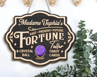 Personalized Fortune Teller Wooden Sign, Psychic Reader, Tarot Card Readings Crystal Ball Door Hanger, Fortune Teller Sign Wall Decor