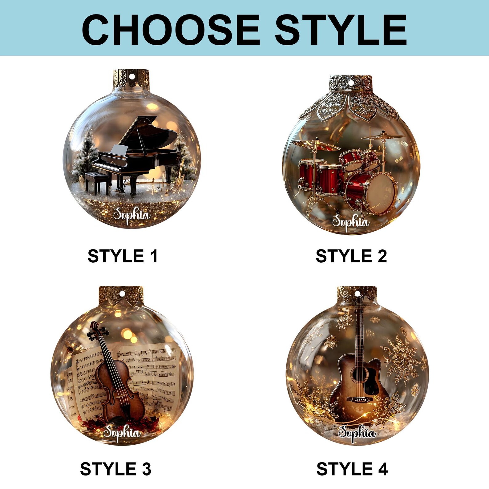 2D Flat Music Instrument Acrylic Ornament Set, Christmas Ornaments With ...