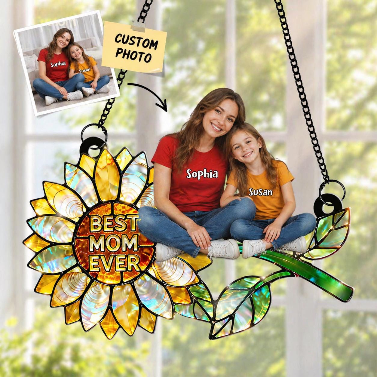 Personalized Photo Sunflower Acrylic Suncatcher, Custom Mom Gift With ...