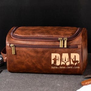 Trousse de toilette personnalisée en cuir pour papa, cadeaux de fête des pères, trousse de toilette en cuir personnalisée pour hommes pour papa, grand-père, cadeau pour papa chasseur