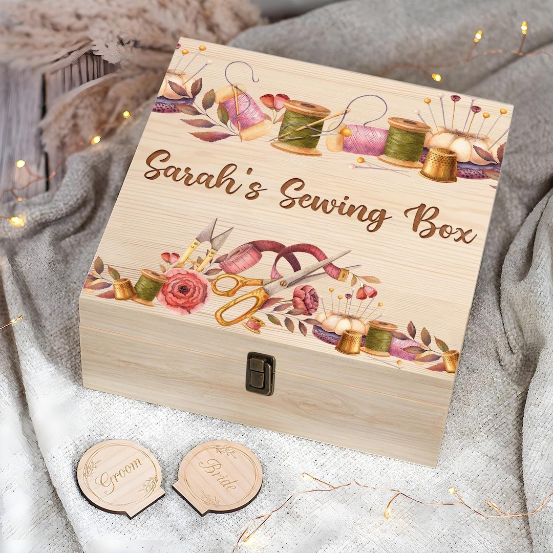 Personalized Sewing Machine Wood Box, Custom Seamstress Gift, Sewing