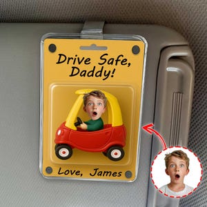 Custom Face Kids Photo Car Visor Clip, Fathers Day Gift for Dad From Kids, Personalized Gift for Grandpa, Dad Birthday Gift, Drive Safe Gift