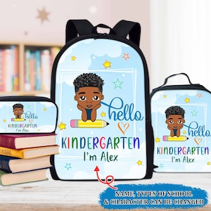 Sac à dos personnalisé pour la rentrée des classes pour petits garçons, cadeau de rentrée des classes pour enfants afro-américains, sac à dos afro pour garçon, sac à lunch, trousse à crayons