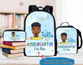 Personalized Back To School Bacpack For Little Boys, Back To School Gift For African American Kids, Afro Boy Backpack, Lunch Bag, Pencil Bag