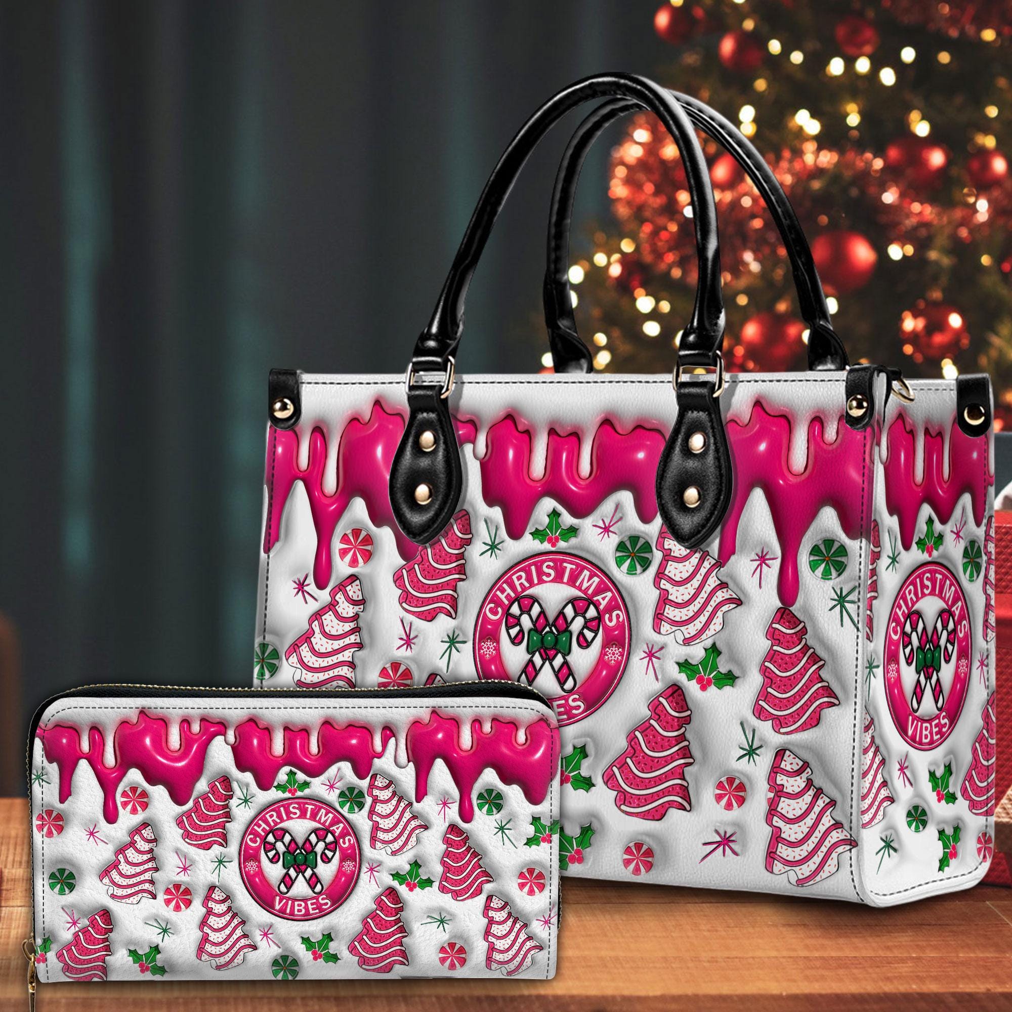 3D Inflated Christmas Vibes Handbag With Handle,wallet, Christmas
