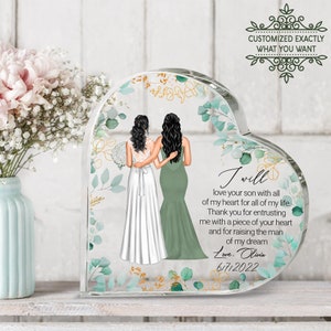 Personalisierte Mutter des Bräutigams Geschenk von Braut , Hochzeitsgeschenk für Mutter des Bräutigams, Schwiegermutter Hochzeitsgeschenk Herz Acryl Plakette