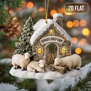 Personalized 2D Flat Sheep Farm Christmas Acrylic Ornament, Custom Sheep Farmhouse Holiday Decoration Gift 2025