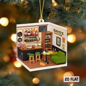 Personalized Cheer Bar 2D Flat Acrylic Ornament, Funny Drinking Bartender Ornament, Custom Bar Room Christmas Ornament