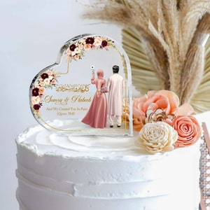 Personalized Muslim Couple Wedding Cake Topper, Muslim Wedding Gift, Muslim Couple, Islamic Couple, Islamic Wedding Heart Acrylic Plaque