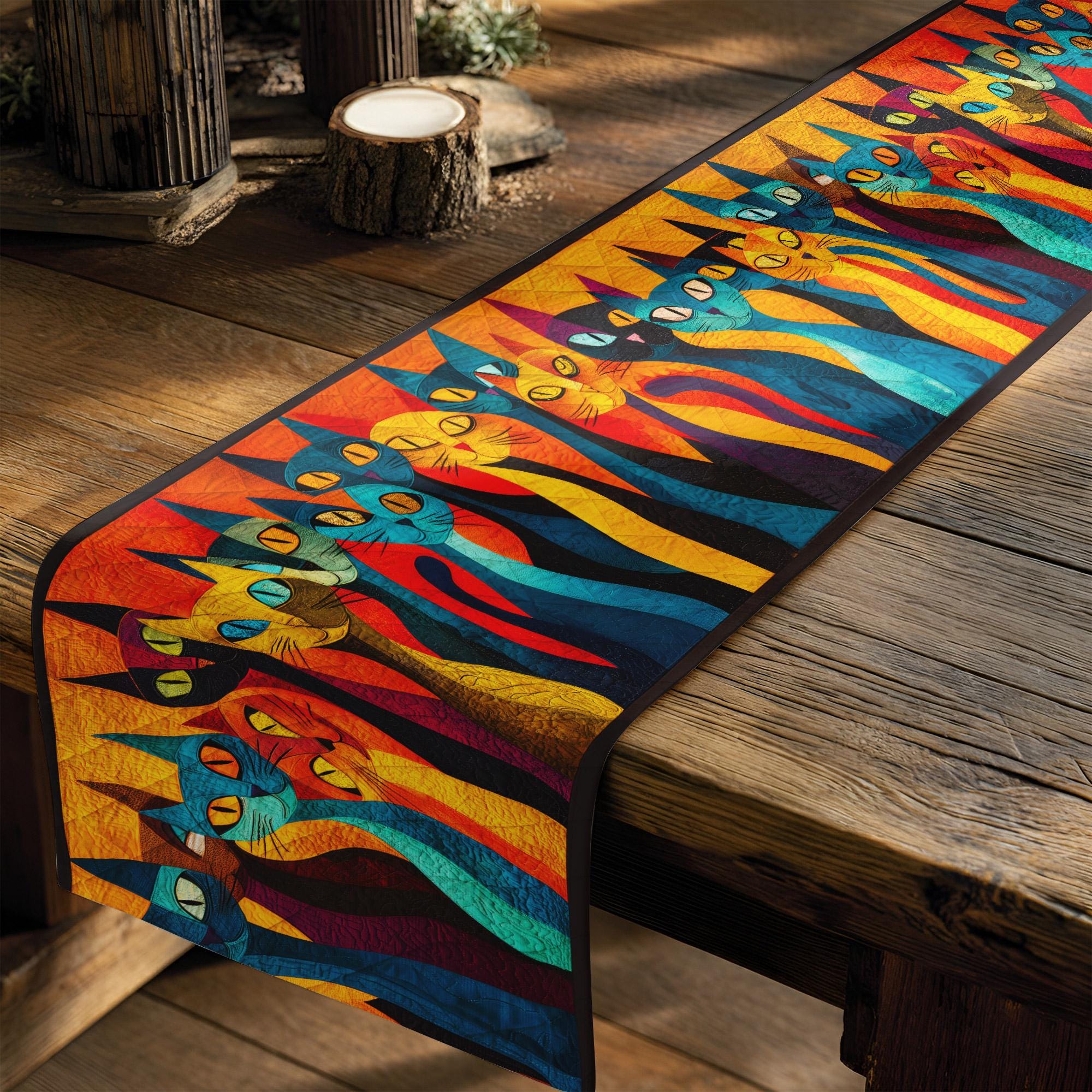 Colorful Cats Quilted Christmas Table Runner, Christmas Table Runner ...