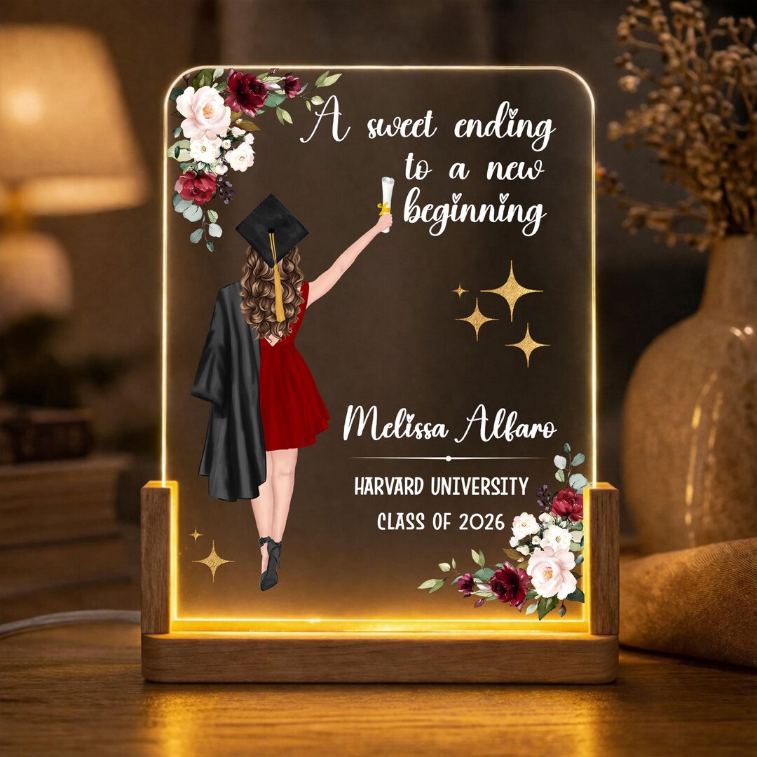 Graduation Led Version Personalized Graduation LED Night Light With Wooden Base, Custom ...