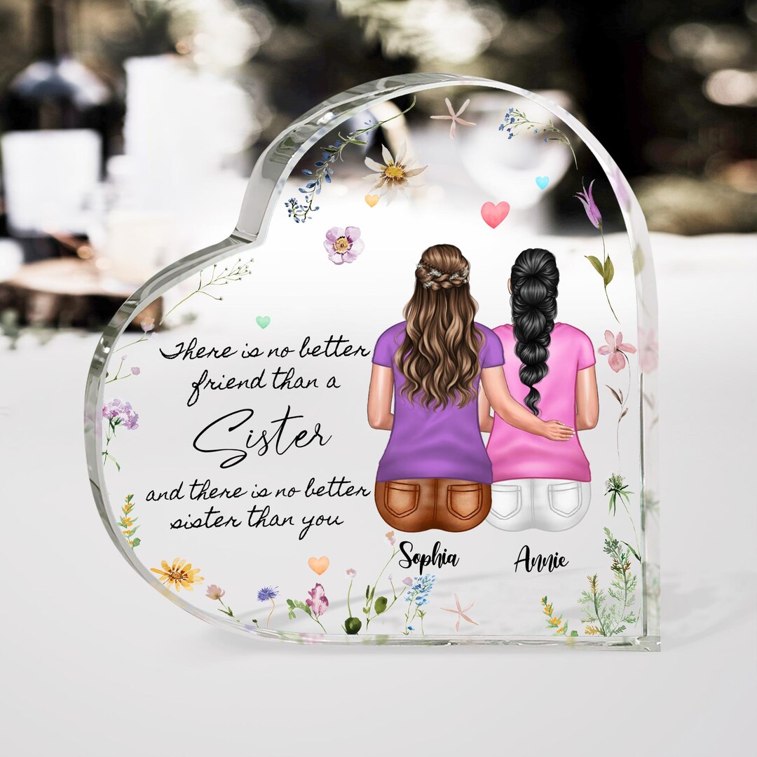 Personalized Sisters Portrait Heart Acrylic Plaque, Sister Gift From Sister, Big Sister Gift ...
