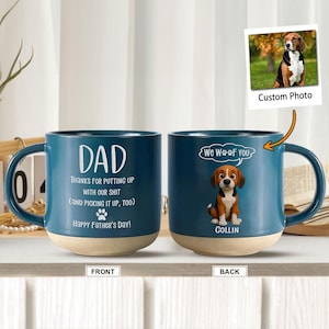 Custom Photo 2D Cartoon Pets Pottery Mug, Custom Best Dad Dog Ever Ceramic Mug, Personalized Dog Mug For Dad, We Woof You Mug