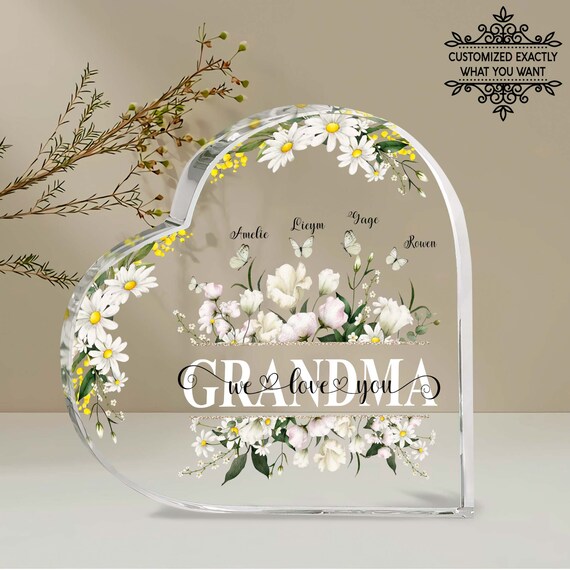 Regalos personalizados para abuela, arte de pared con nombres de nietos,  flores del mes de nacimiento de la abuela, regalo de cumpleaños para el día