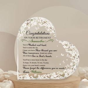 Personalized Retirement Heart Acrylic Plaque, Custom Retirement Gifts For Her, Congratulation On Your Retirement